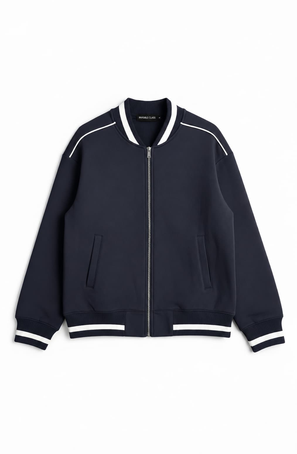 Navy Blue — The Standard Bomber, flat lay